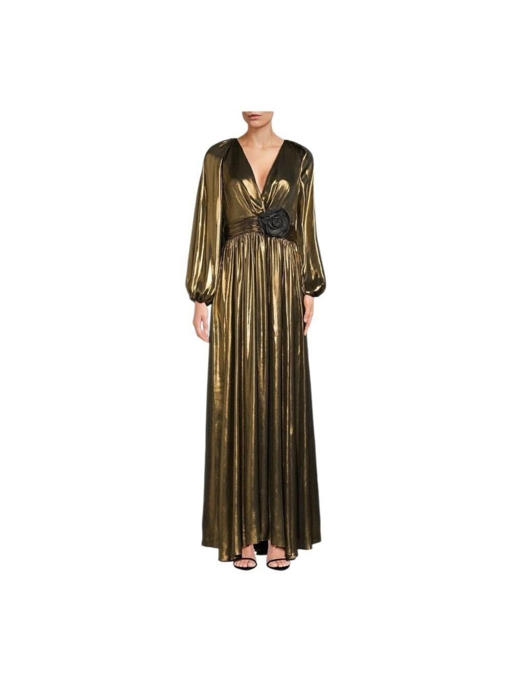 Ungaro Darya Metallic Gold Lame Balloon Sleeve Gown Size Medium